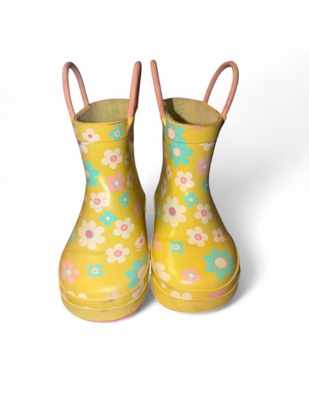 Western Chief Yellow Floral Rain Boots with Pink Pull Tabs